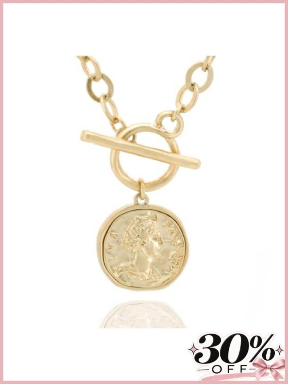 18K Gold Plated Chunky Coin Necklace Toggle Chain 18 Inch Womens Statement
